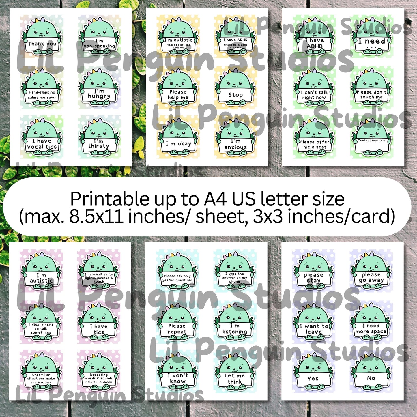 Dinosaur 48+48 Daily Communication Cards (Autistic Meltdown, Sensory Overload, Hidden Disabilities) - Personal Use