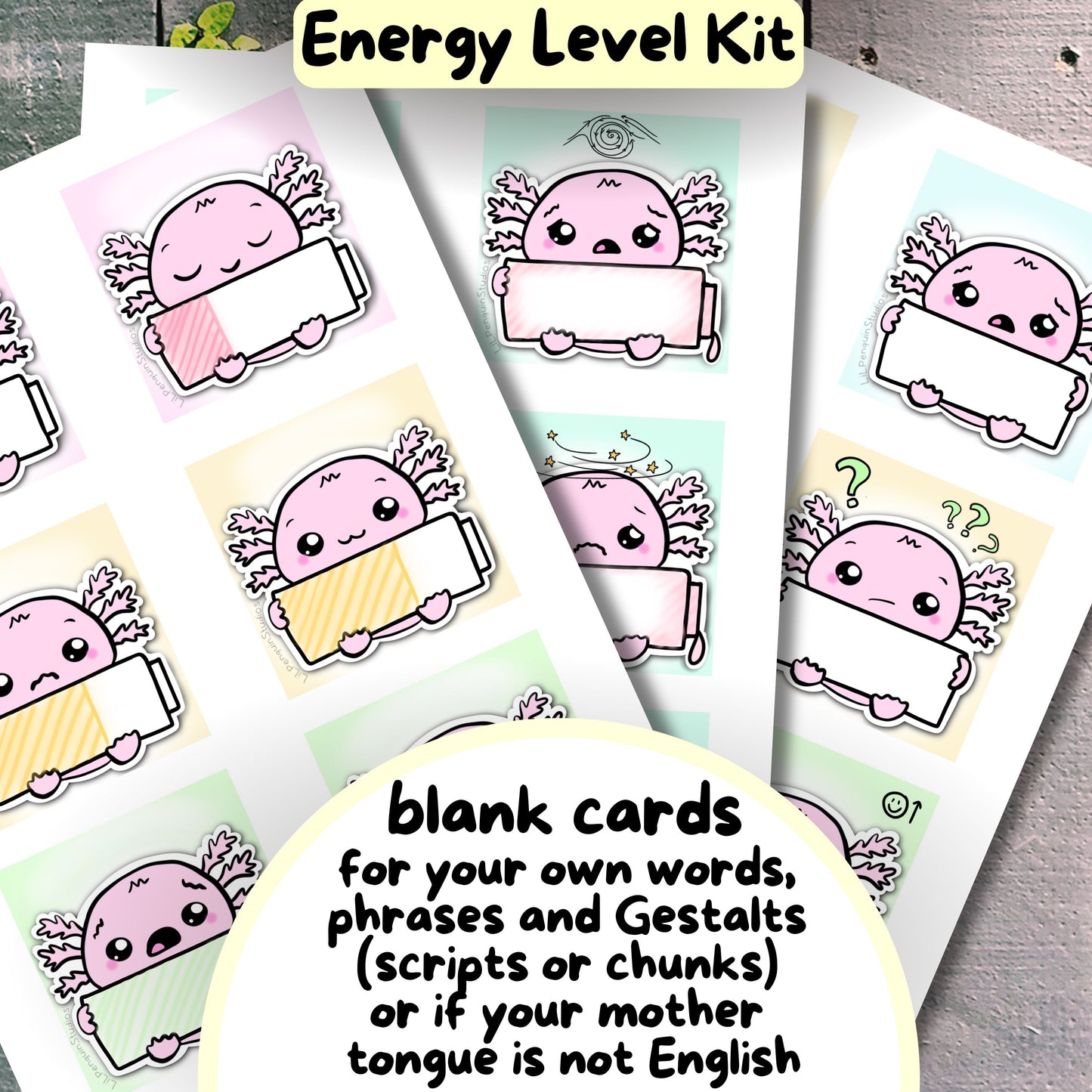 Axolotl Autism Mega Bundle (Communication Cards, Self-Advocacy, Affirmations, Energy Level Kit)