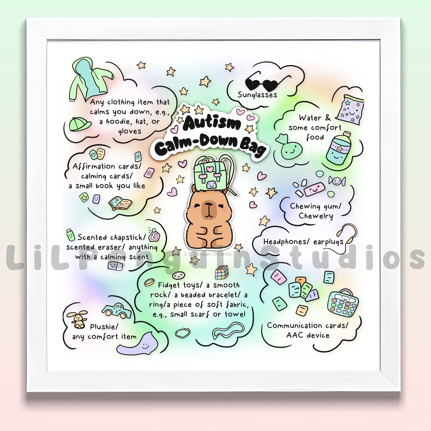 Capybara 'Autism Calm-Down Bag' Poster and Worksheet