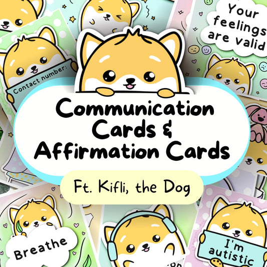 Communication Cards & Affirmation Cards (Digital) ft. Kifli, the Dog - Personal Use, by lil penguin studios
