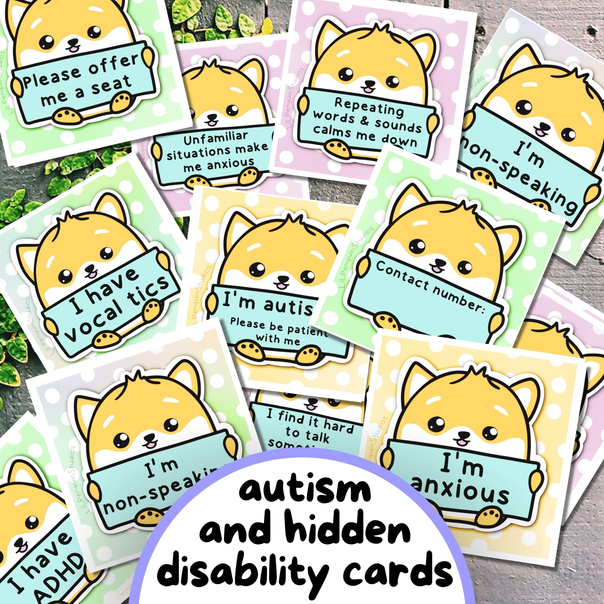 Hidden Disability Cards ft. Kifli, the Dog - Personal Use, by lil penguin studios