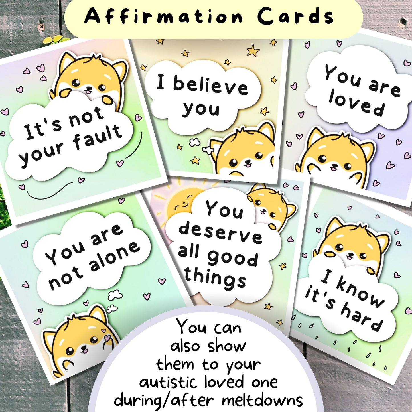 Communication Cards & Affirmation Cards (Digital) ft. Kifli, the Dog - for Institutions