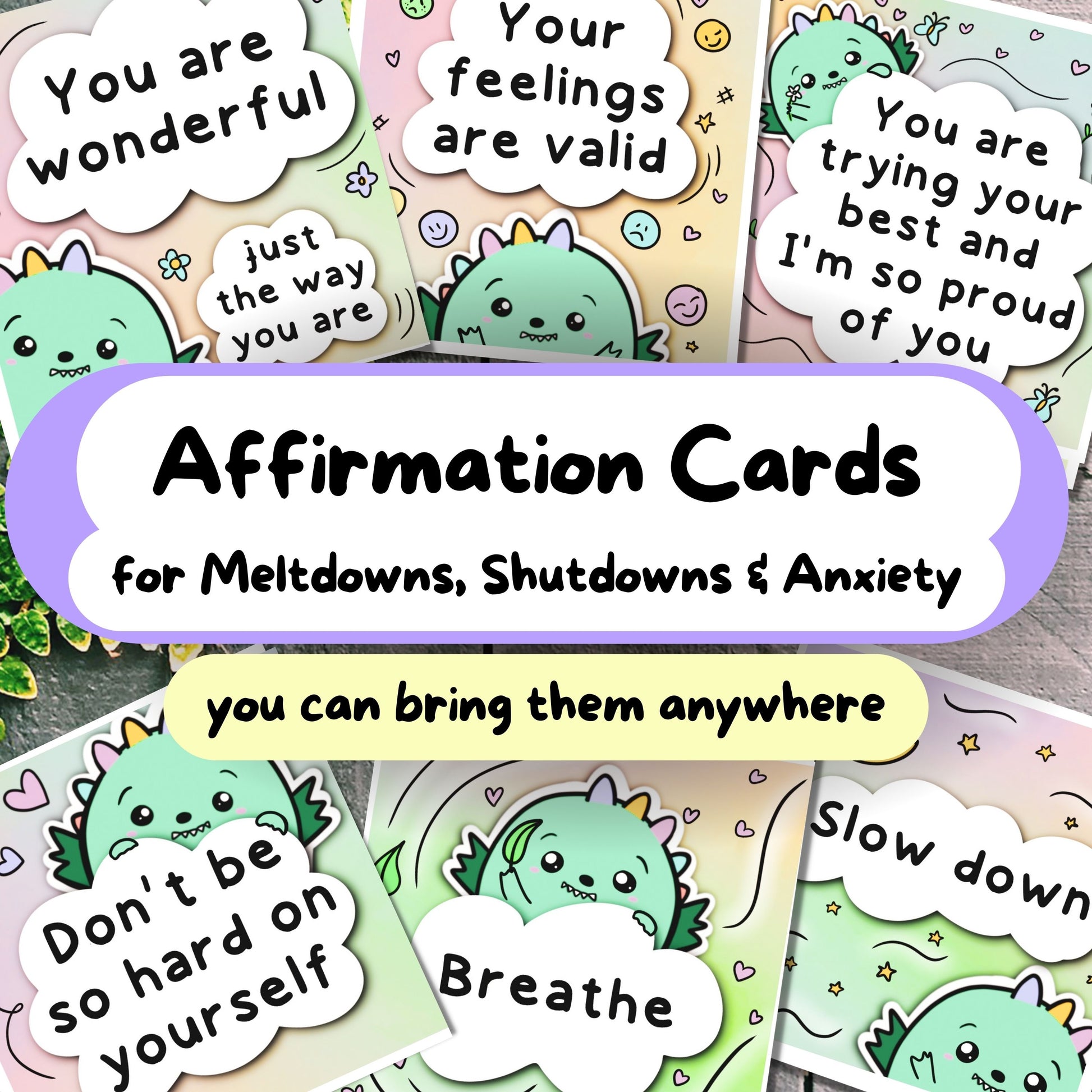 Dinosaur Affirmation cards for meltdowns, shutdowns, anxiety and more