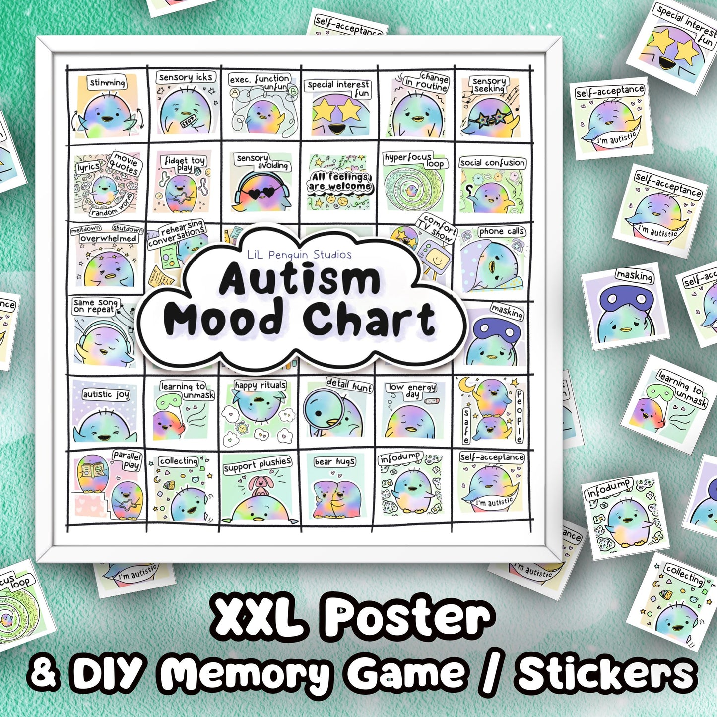Autism XXL Poster & 35 Stickers PRINTABLE Mega Pack - Private Practice Use