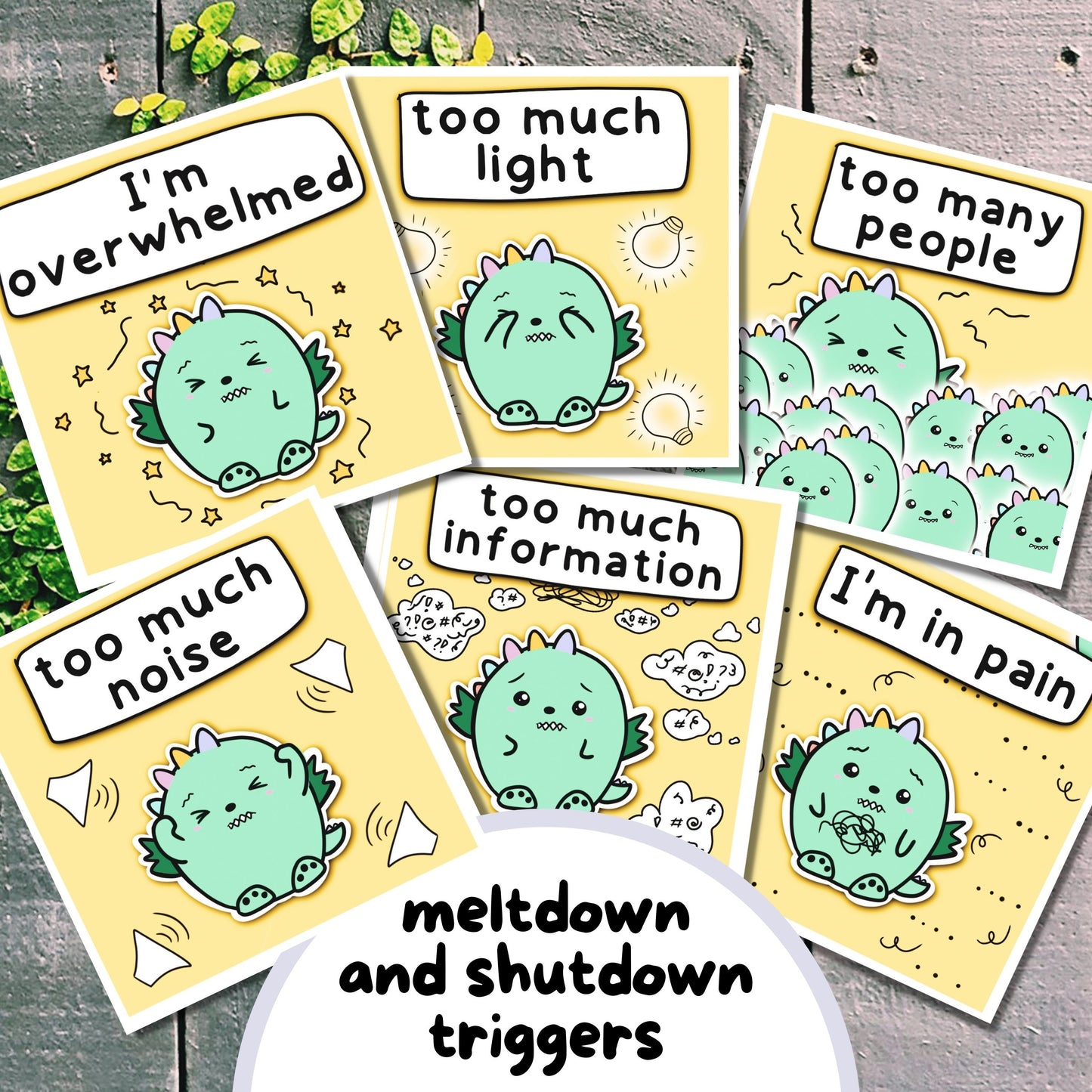 Communication cards to prevent autistic meltdowns or help to recover 