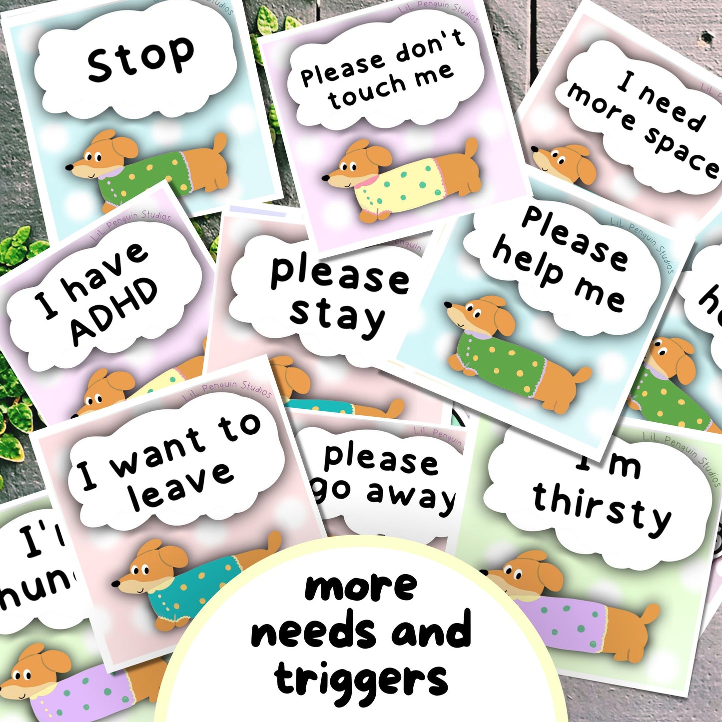 Dachshund Communication Cards and Affirmations Bundle (Autism, ADHD, Anxiety, Hidden Disabilities)