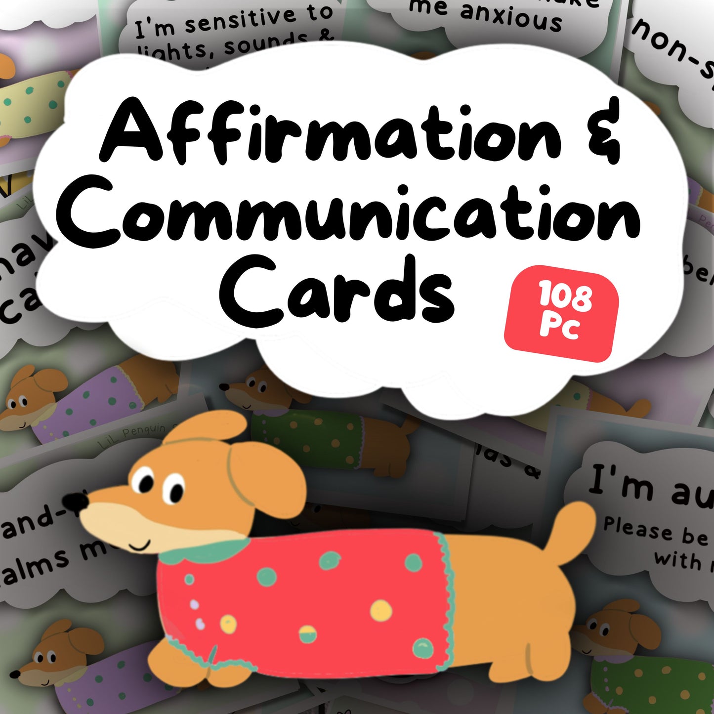 Dachshund Communication Cards and Affirmations Bundle (Autism, ADHD, Anxiety, Hidden Disabilities)