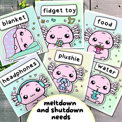 Axolotl Communication Cards and Affirmations Bundle (Autism, ADHD, Anxiety, Hidden Disabilities)