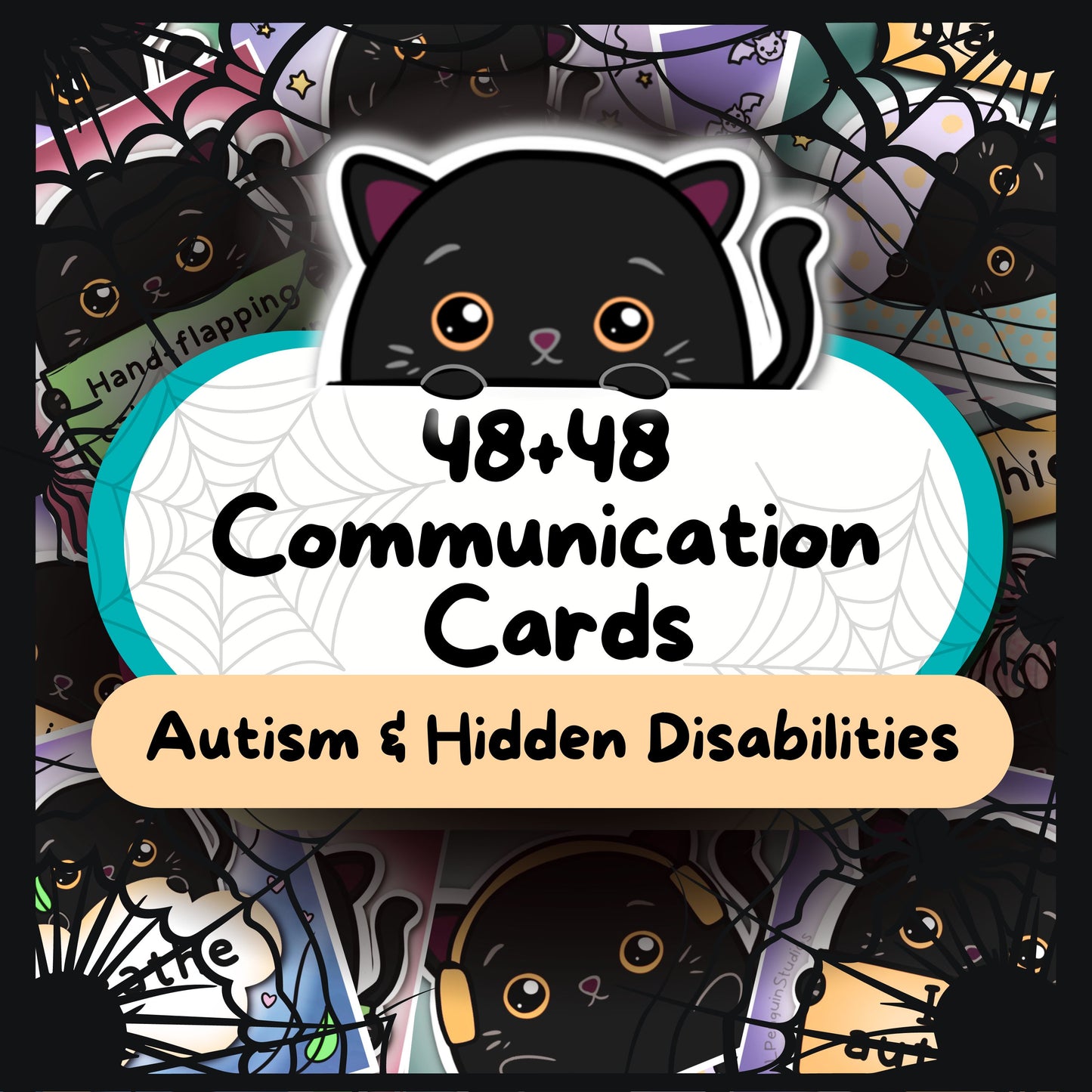 48+48 Black Cat Daily Communication Cards (Autistic Meltdown, Sensory Overload, Hidden Disabilities)