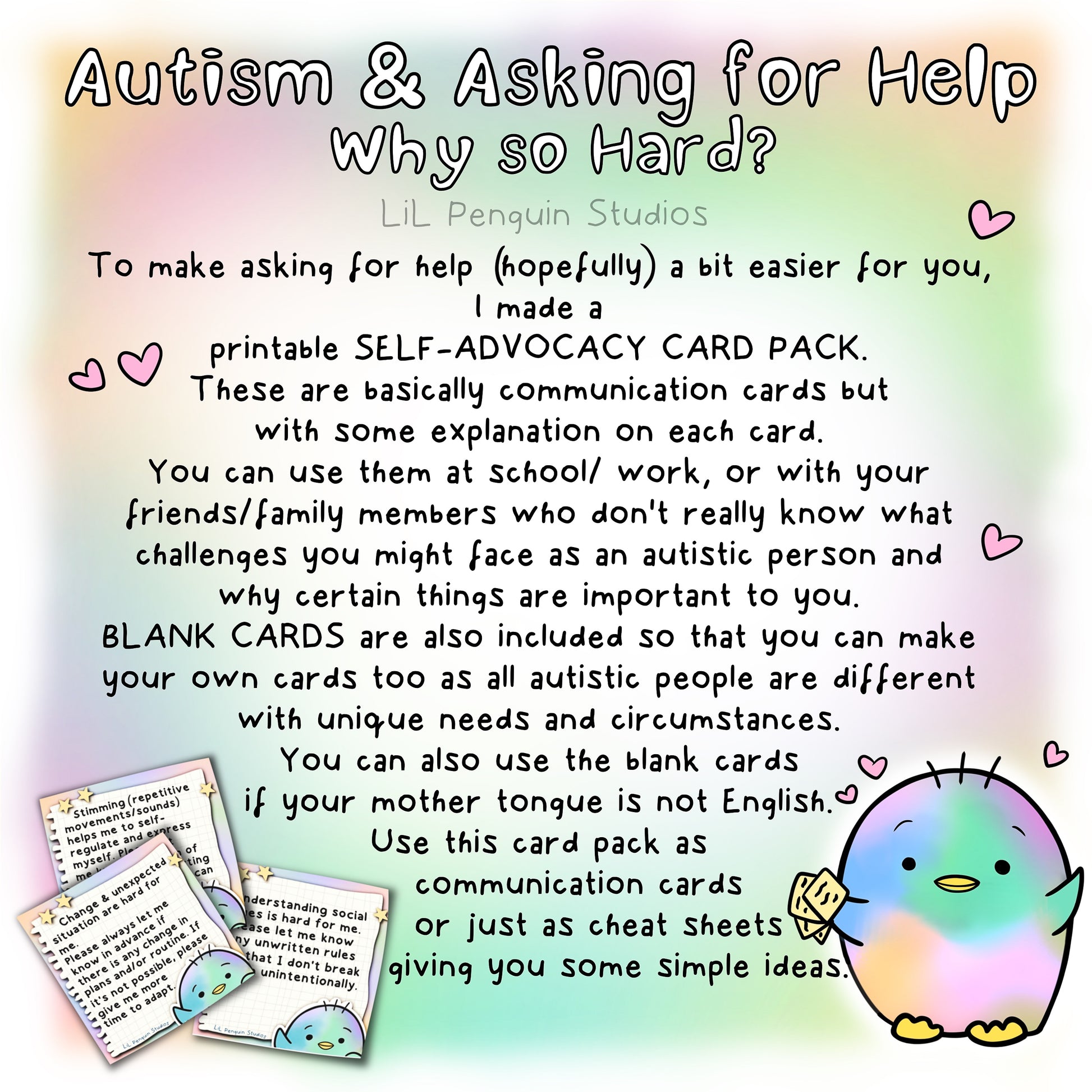 Autism and Asking for Help - Why so Hard? (Autism Zine/ Cards/ Prints)