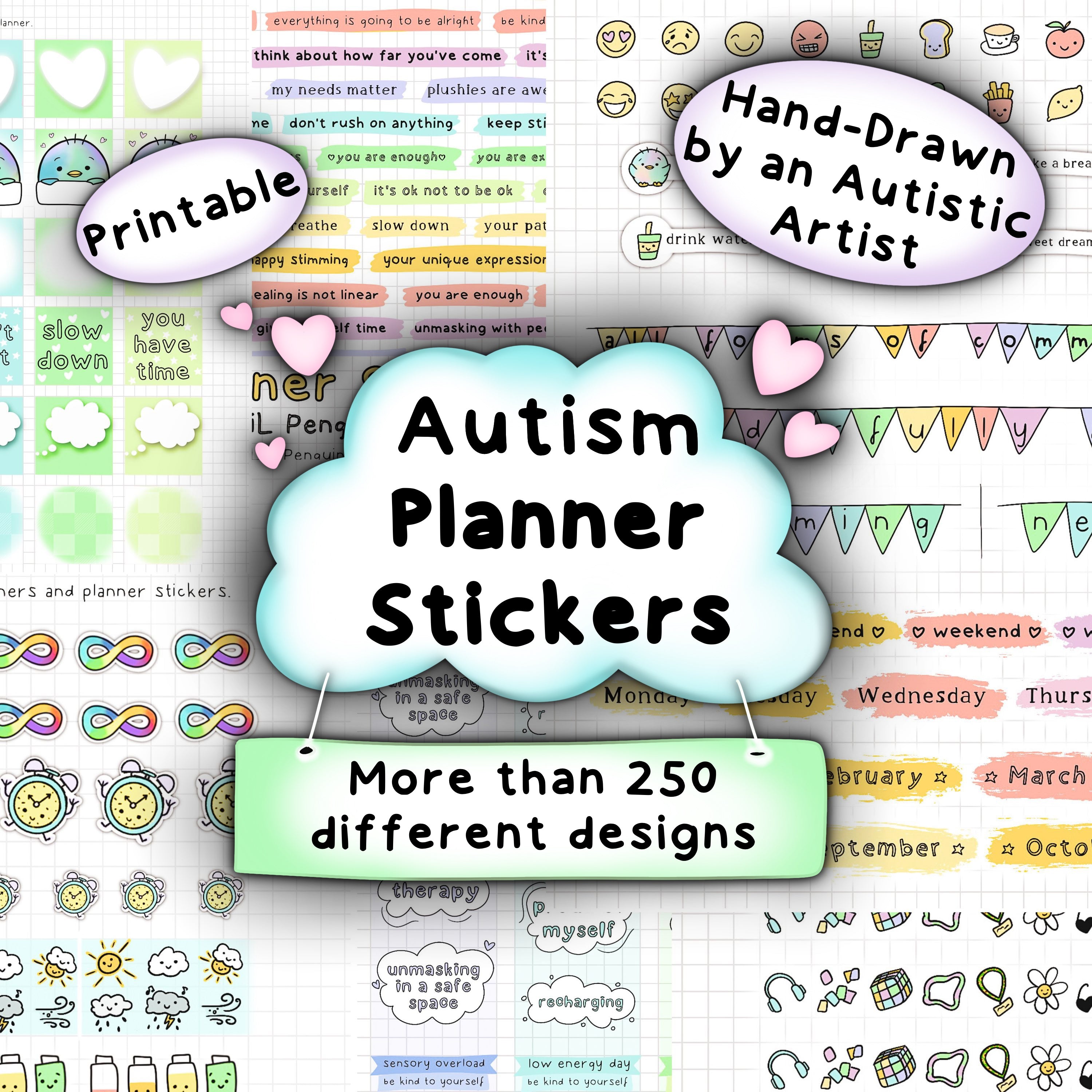 Sticker Autism Homework Printable Autism Planner Stickers | LiL Penguin Studios
