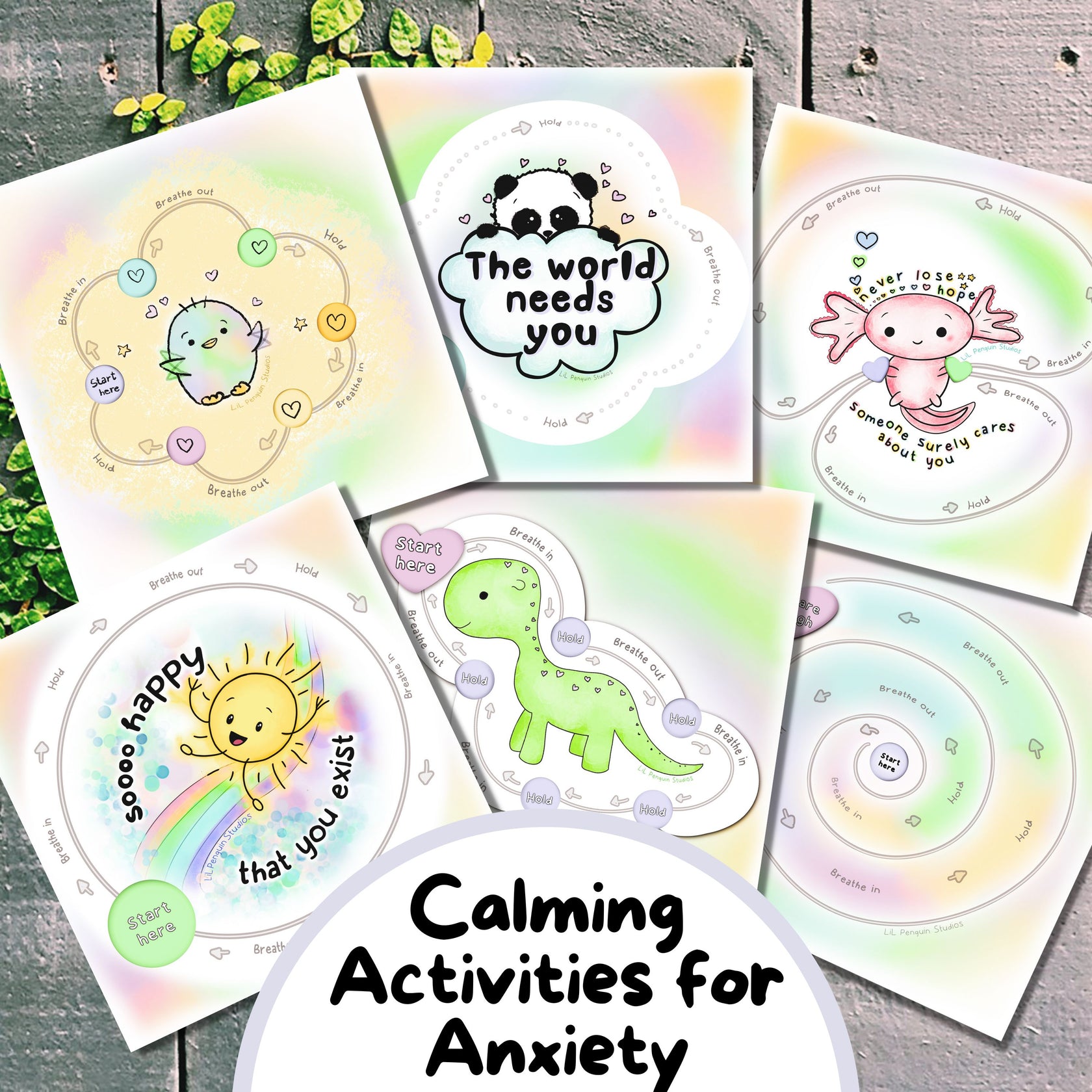 Mindfulness Breathing Cards/Posters LiL Penguin Studios
