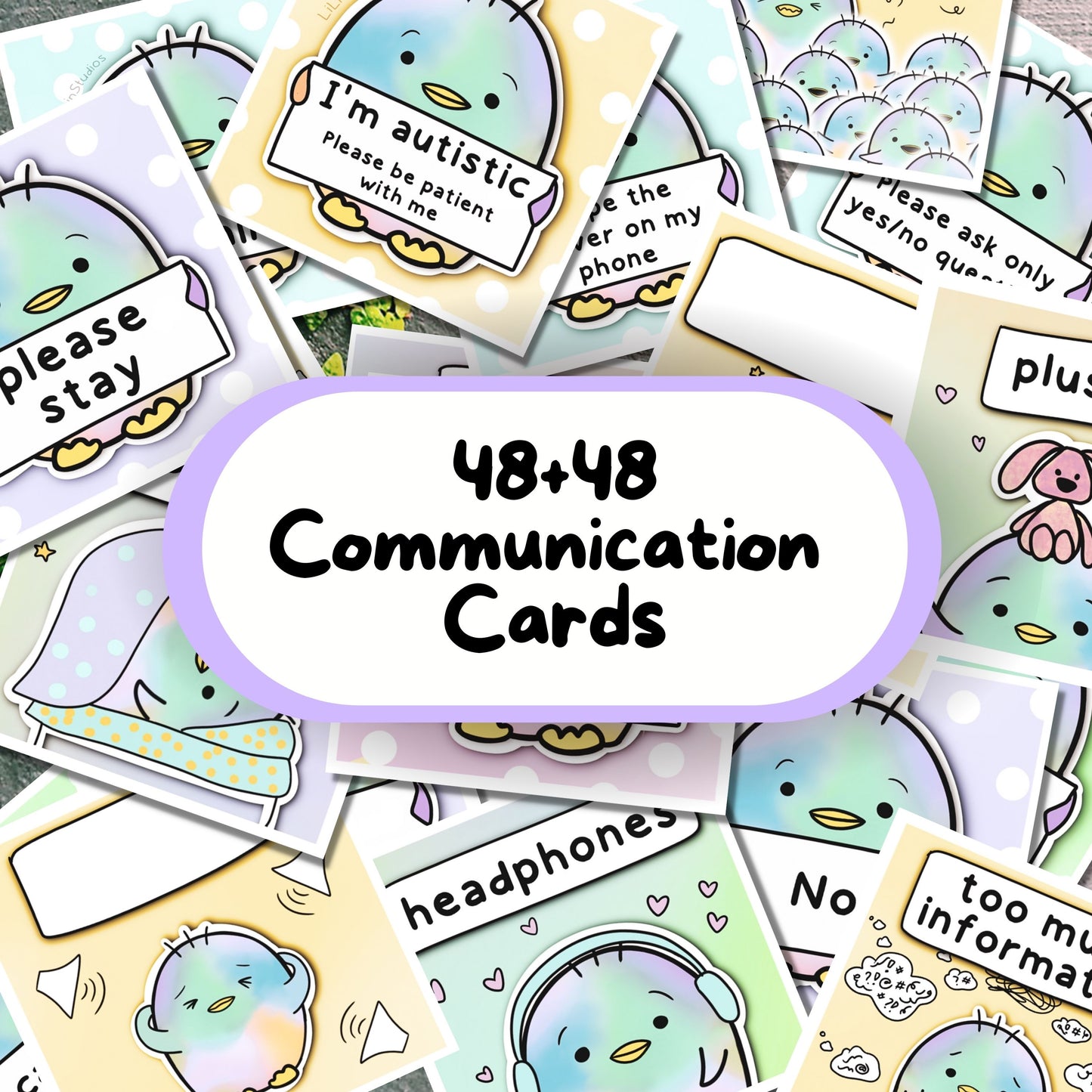 Affirmation and Communication Cards Bundle Written and hand-drawn by an autistic artist (LiL Penguin Studios (autism_happy_plance on Instagram)