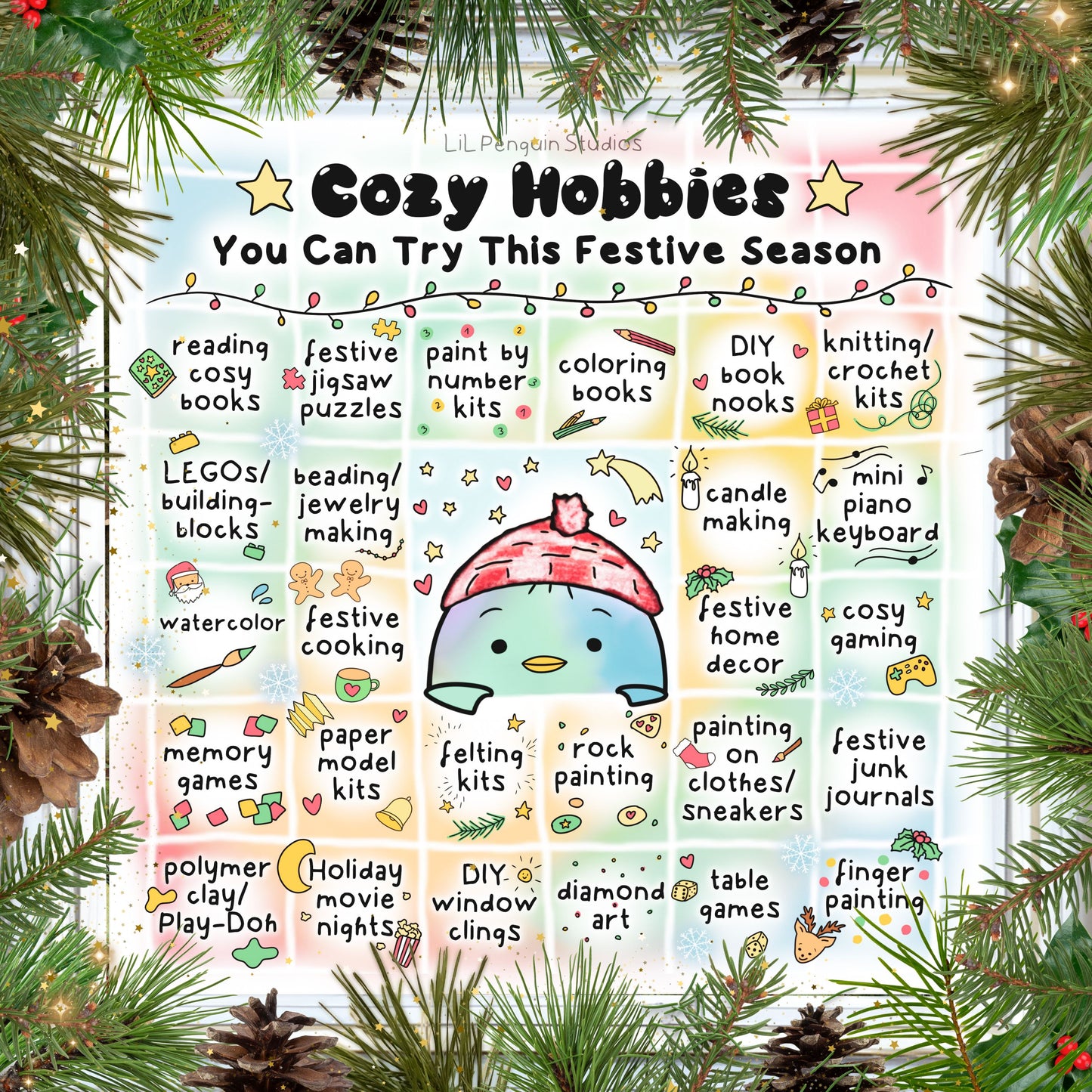 'Cozy Hobbies for the Holidays' Printable Poster - Personal Use