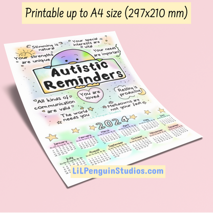 2023+2024 'Autistic Reminders' Calendar (Digital)
