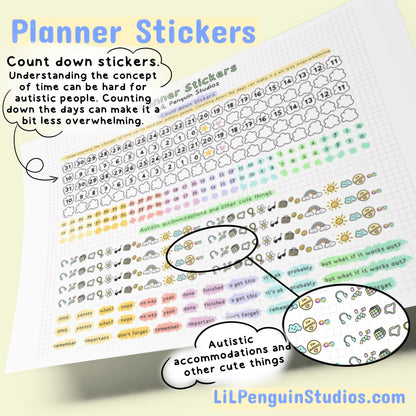 Printable Autism Planner Stickers (by LiL Penguin Studios)