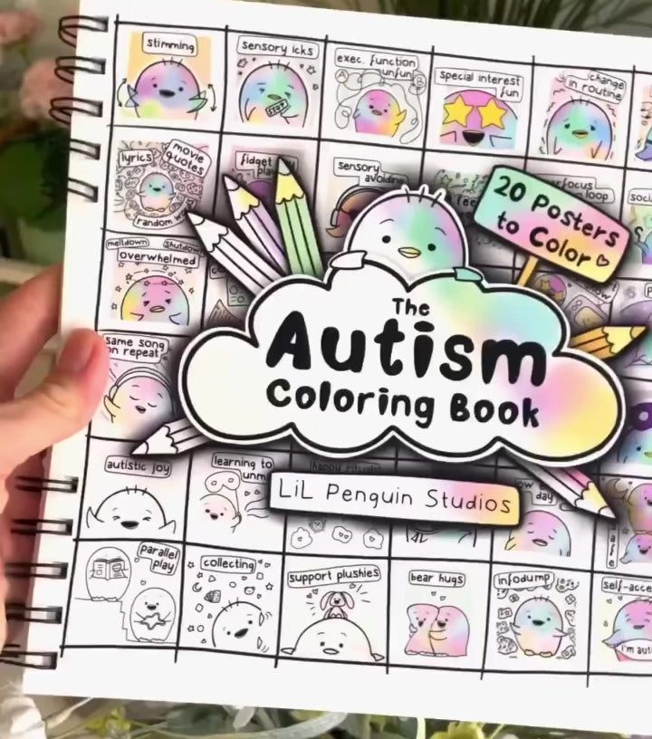The Autism Coloring Book Flip-Through. 20 posters to color, printable up-to 10x10 inches, hand-drawn by an autistic artist.