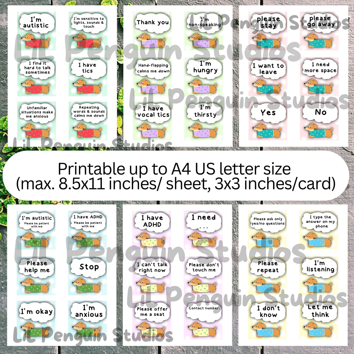 Dachshund Communication Cards and Affirmations Bundle (Autism, ADHD, Anxiety, Hidden Disabilities)