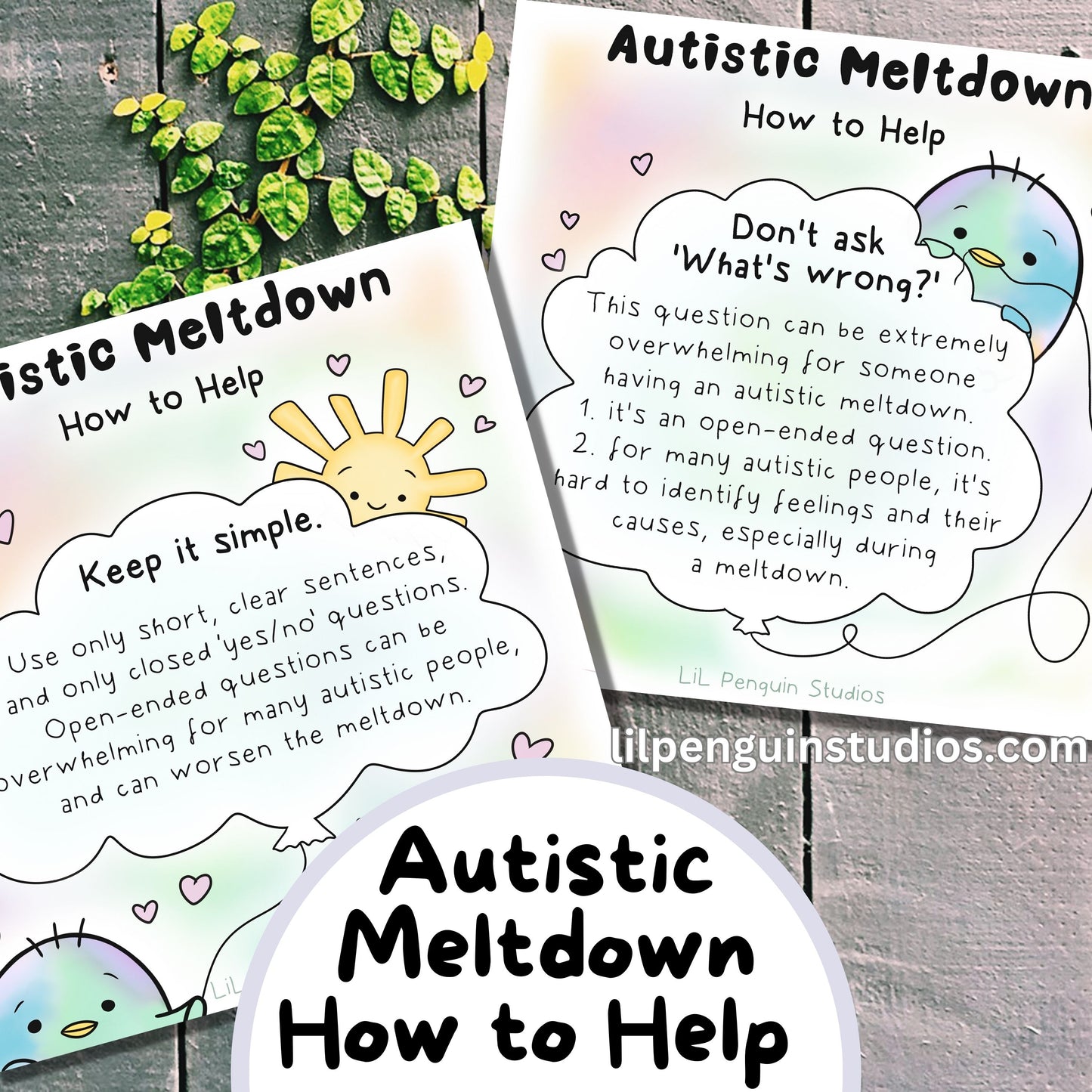 Autistic Meltdown, How to Help printable bundle with 2 worksheets.
