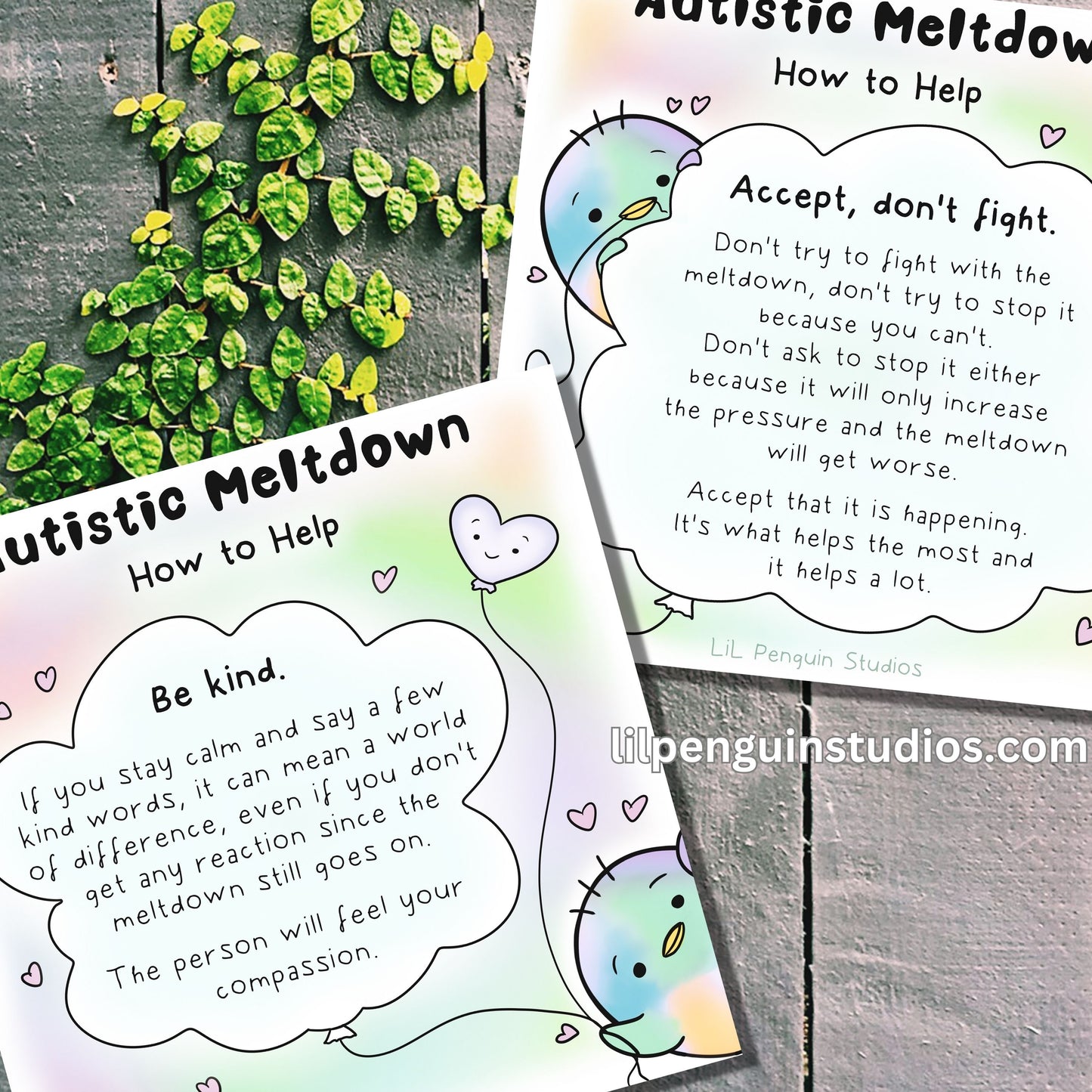 Autistic Meltdown, How to Help printable bundle with 2 worksheets.