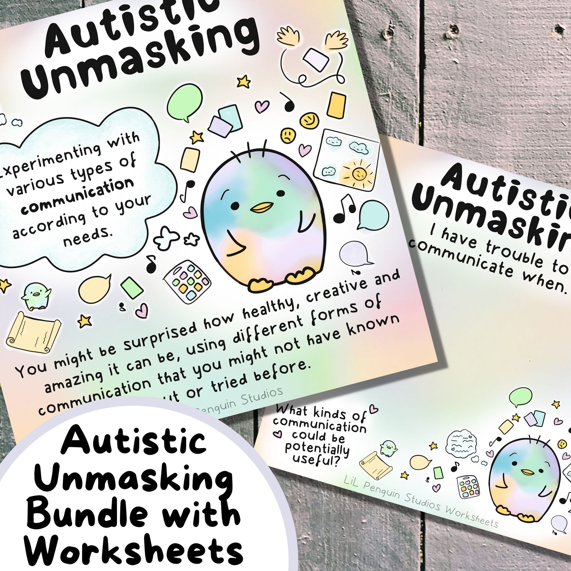 Autistic Unmasking Bundle with private practice licence. This bundle includes 6 Worksheets, a poster and 6 further art prints.