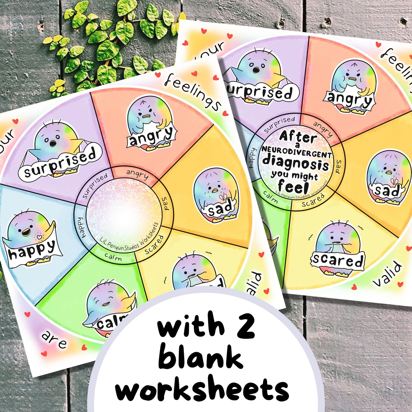Emotions Wheel / Feelings Wheel bundle with 2 blank worksheets for professionals (psychologists / therapists / SLPs / (special ed) teachers, etc.