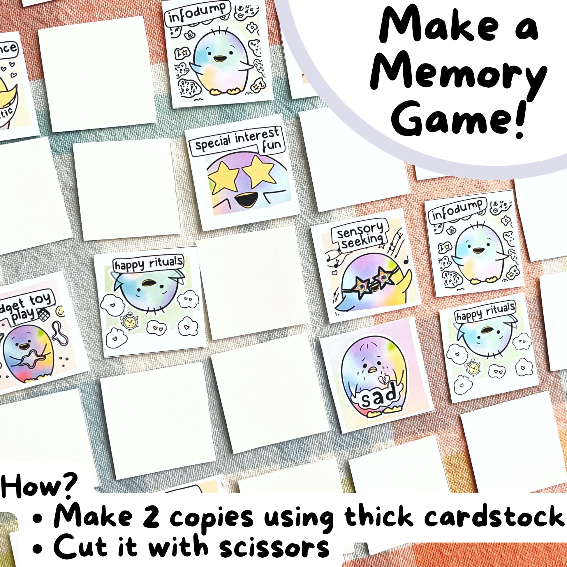 3. Make 2 copies (using art paper or thick cardstock) and make your own Autism MEMORY GAME.