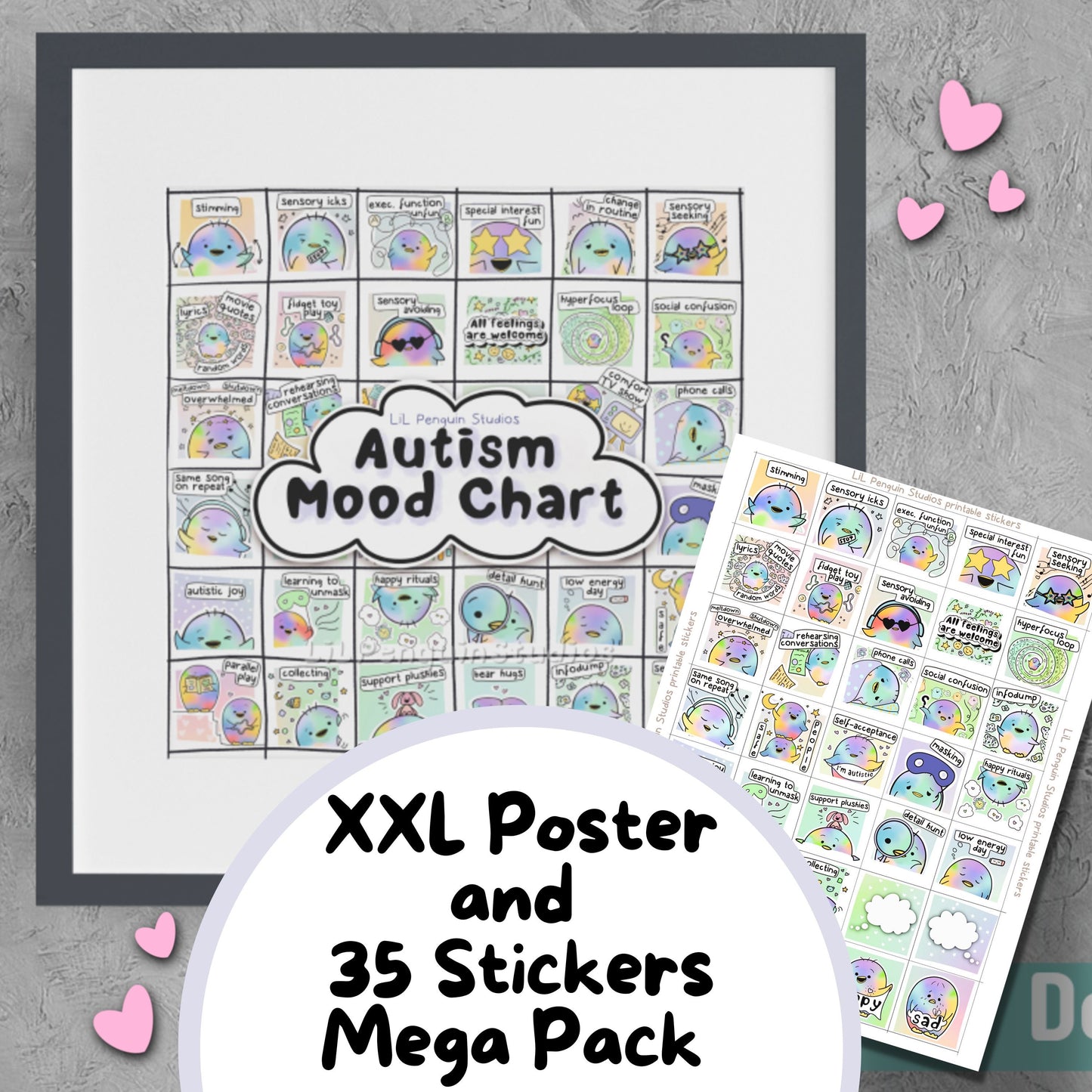 Autism XXL Poster & 35 Stickers PRINTABLE Mega Pack - Private Practice Use