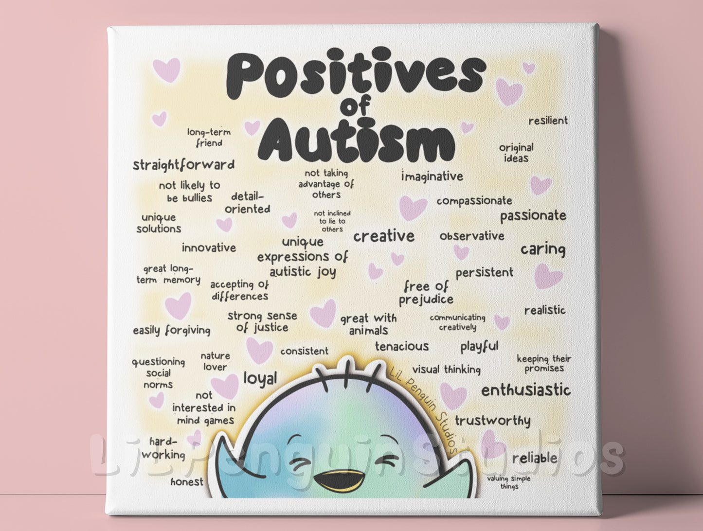 Positives oF Autism poster hand drawn by an autistic artist. 