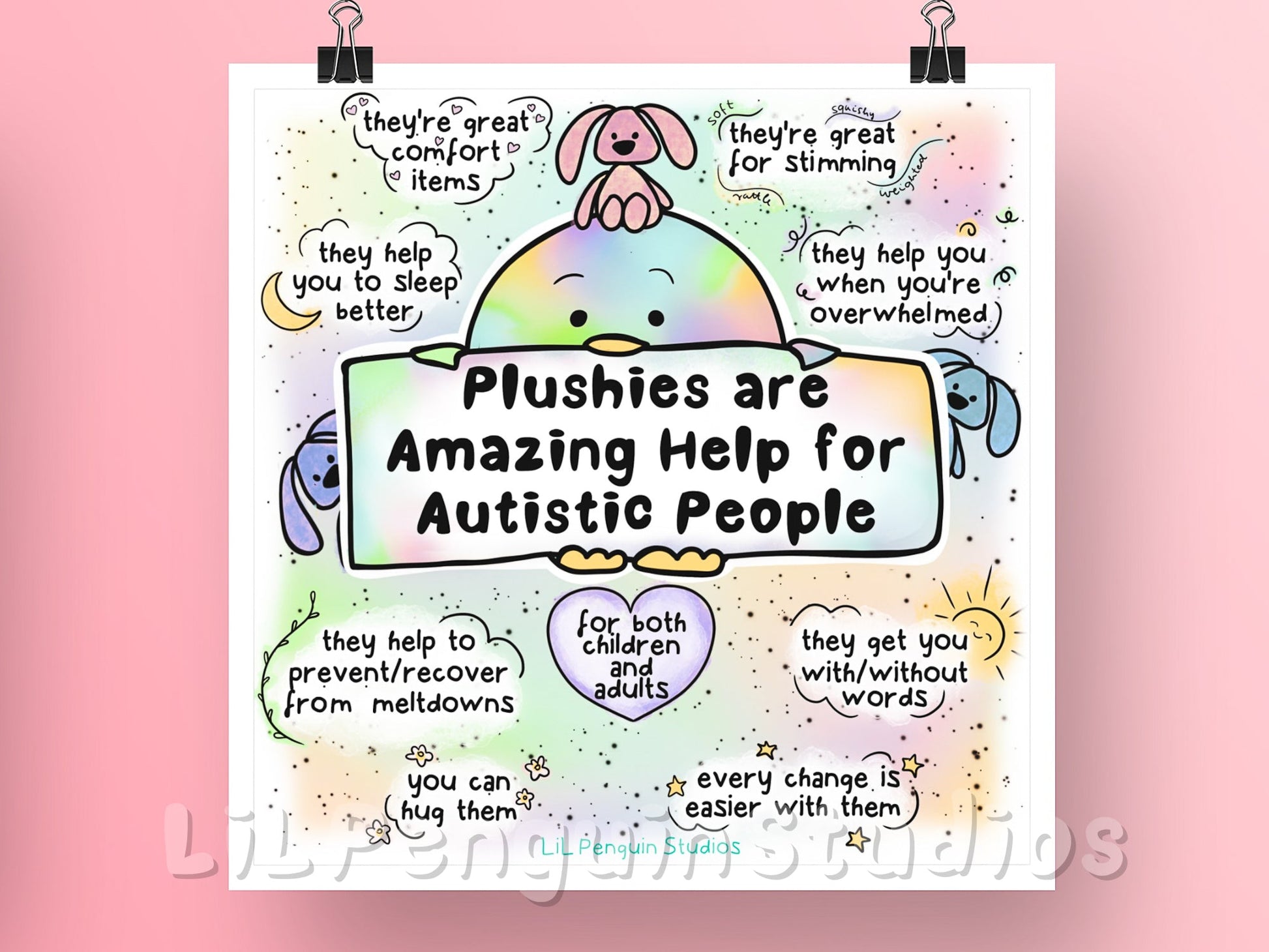  'Plushies are amazing' autism art print included in the Autistic Affirmations and Reminders' Printable Poster Set.