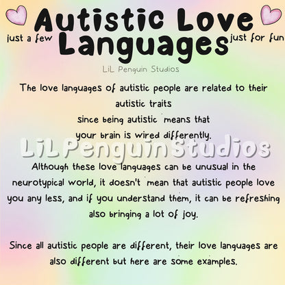 'Autistic Love Languages' Printable Bundle with Worksheets - For Institutions, Journals, etc.