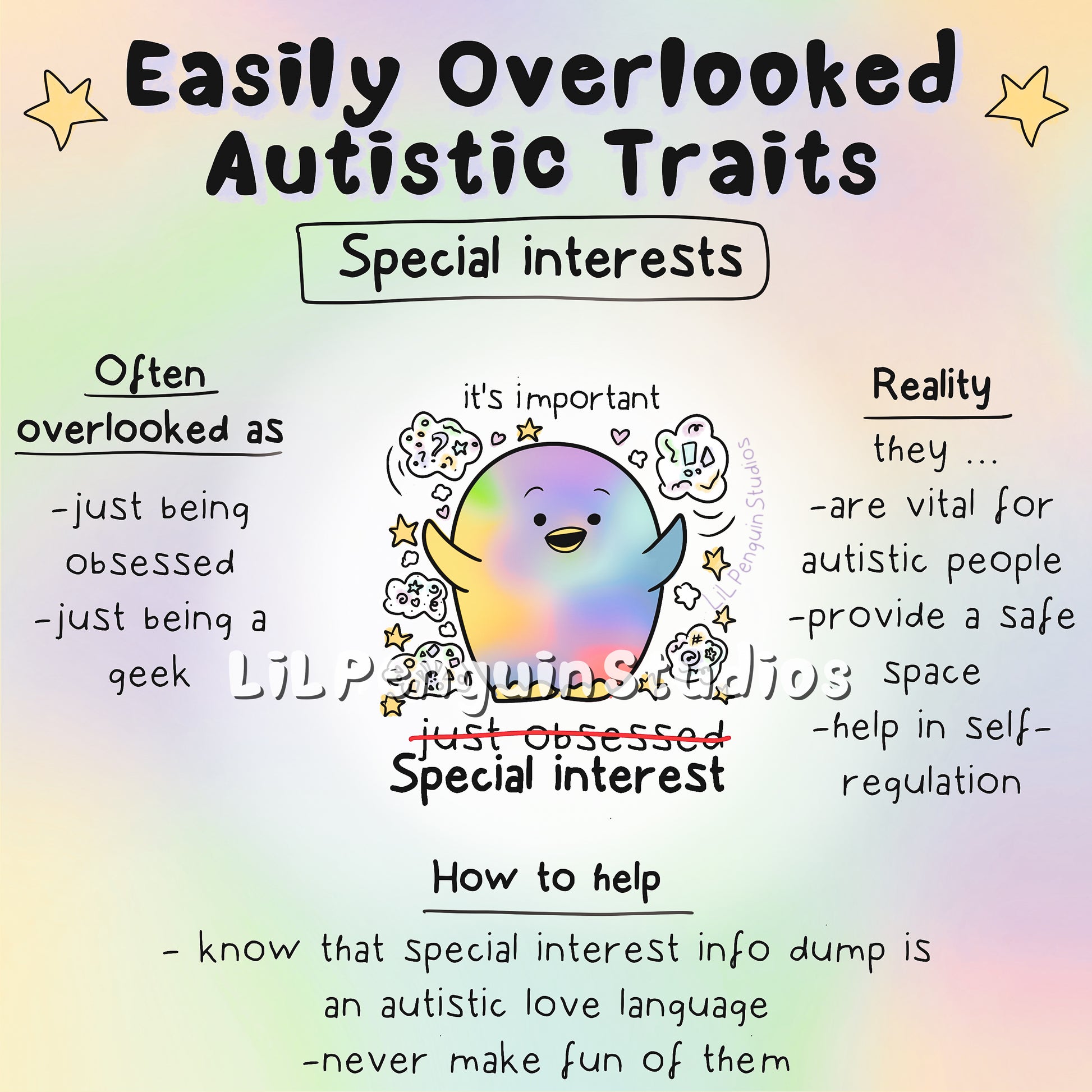 Easily Overlooked Autistic Traits Printable Bundle for therapists and other professionals hand drawn by an autistic artist