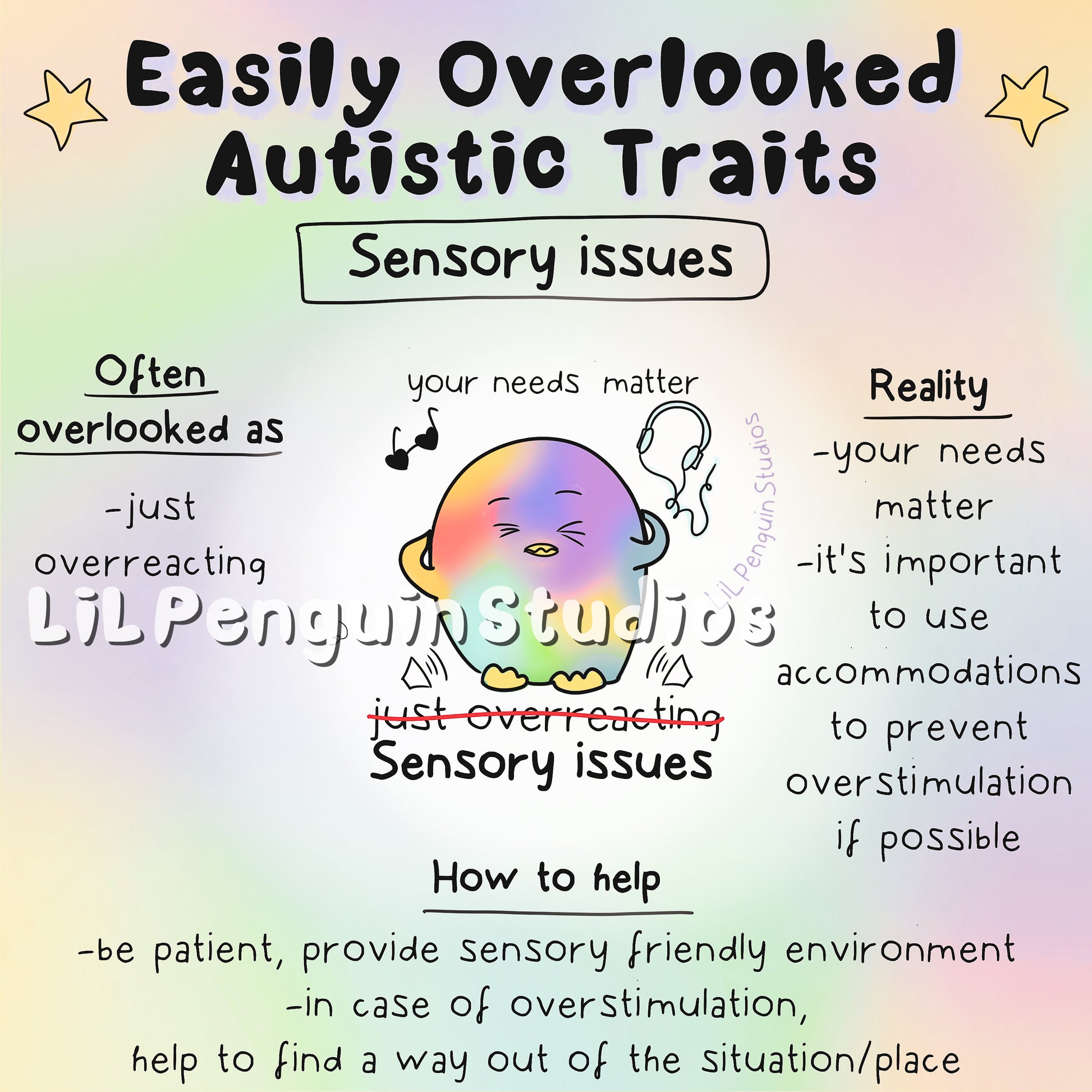 Easily Overlooked Autistic Traits Printable Bundle for therapists and other professionals hand drawn by an autistic artist