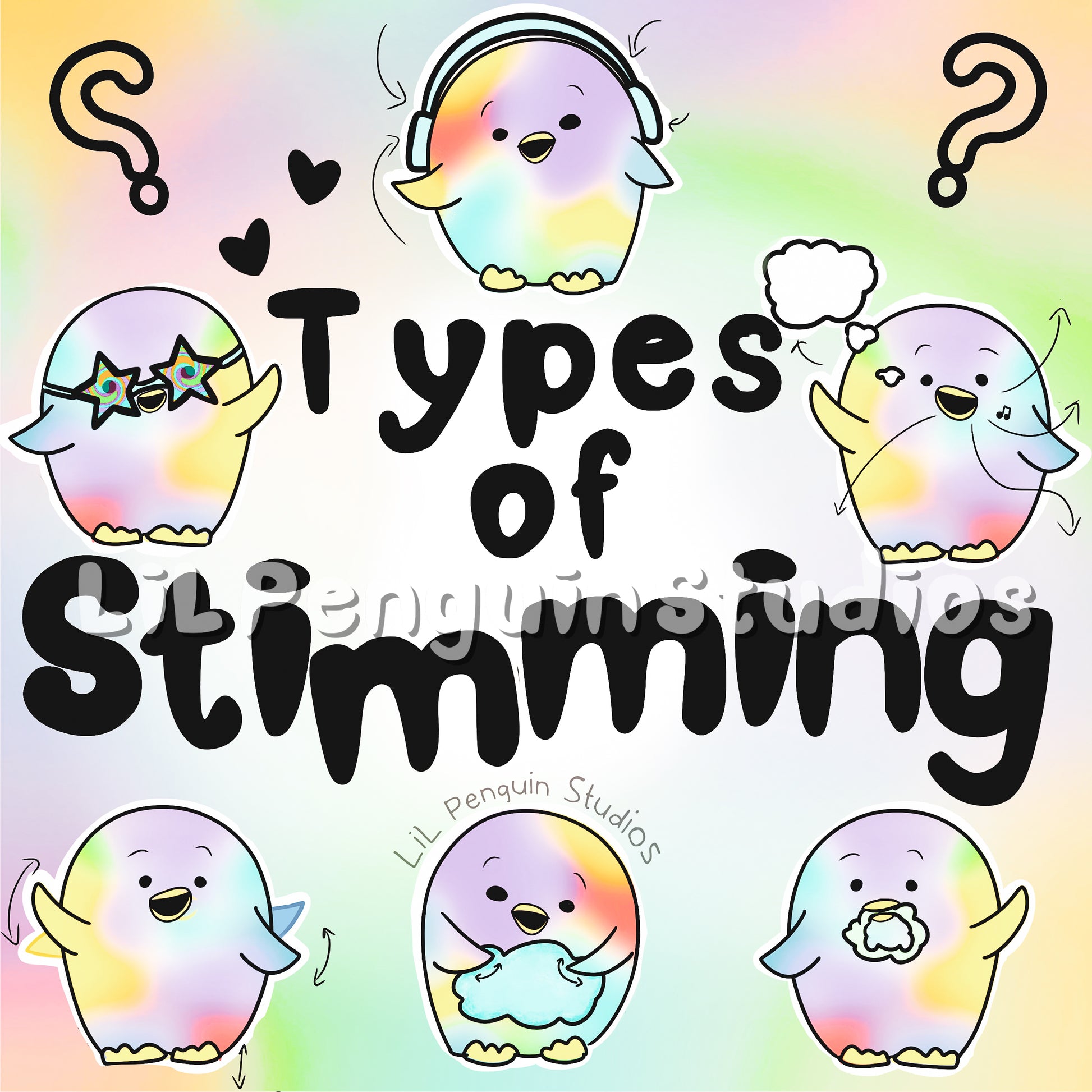 Types of Stimming Digital Print Set (PDF and JPEG) with blank worksheets. Great for neurodiversity affirming child therapists, SLPs, school counselors, special needs teachers, and of course autistic people, ADHDers, and other neurodivergent people and their loved ones.