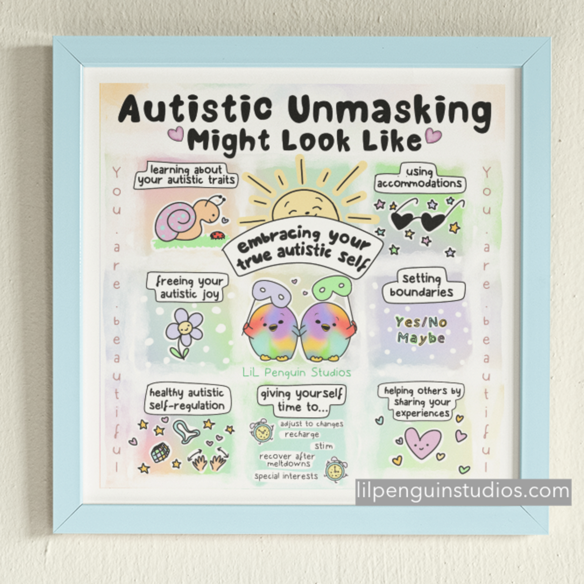Autistic unmasking art print for therapists with private practice licence.