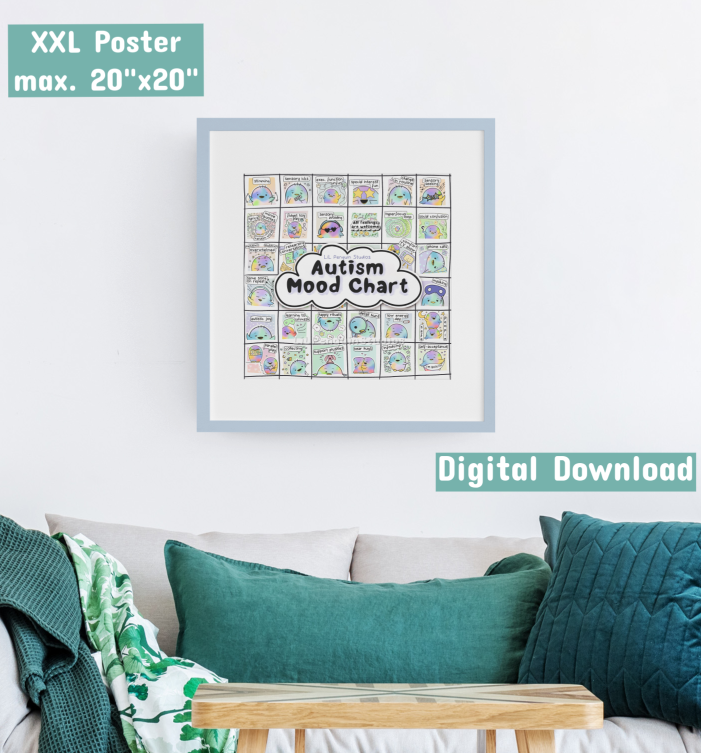 Autism Mood Chart Printable JPEG/ PDF Poster - Neurodiversity Wallart