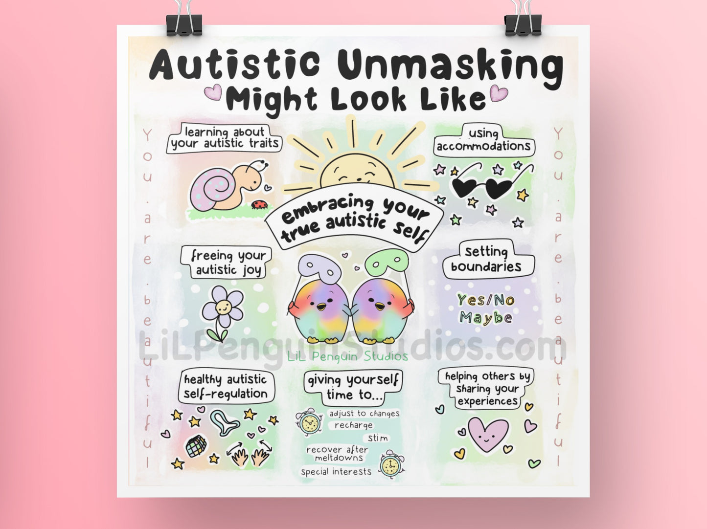 Autistic Unmasking Digital Art Print about embracing your authentic autistic self. With private practice licence.