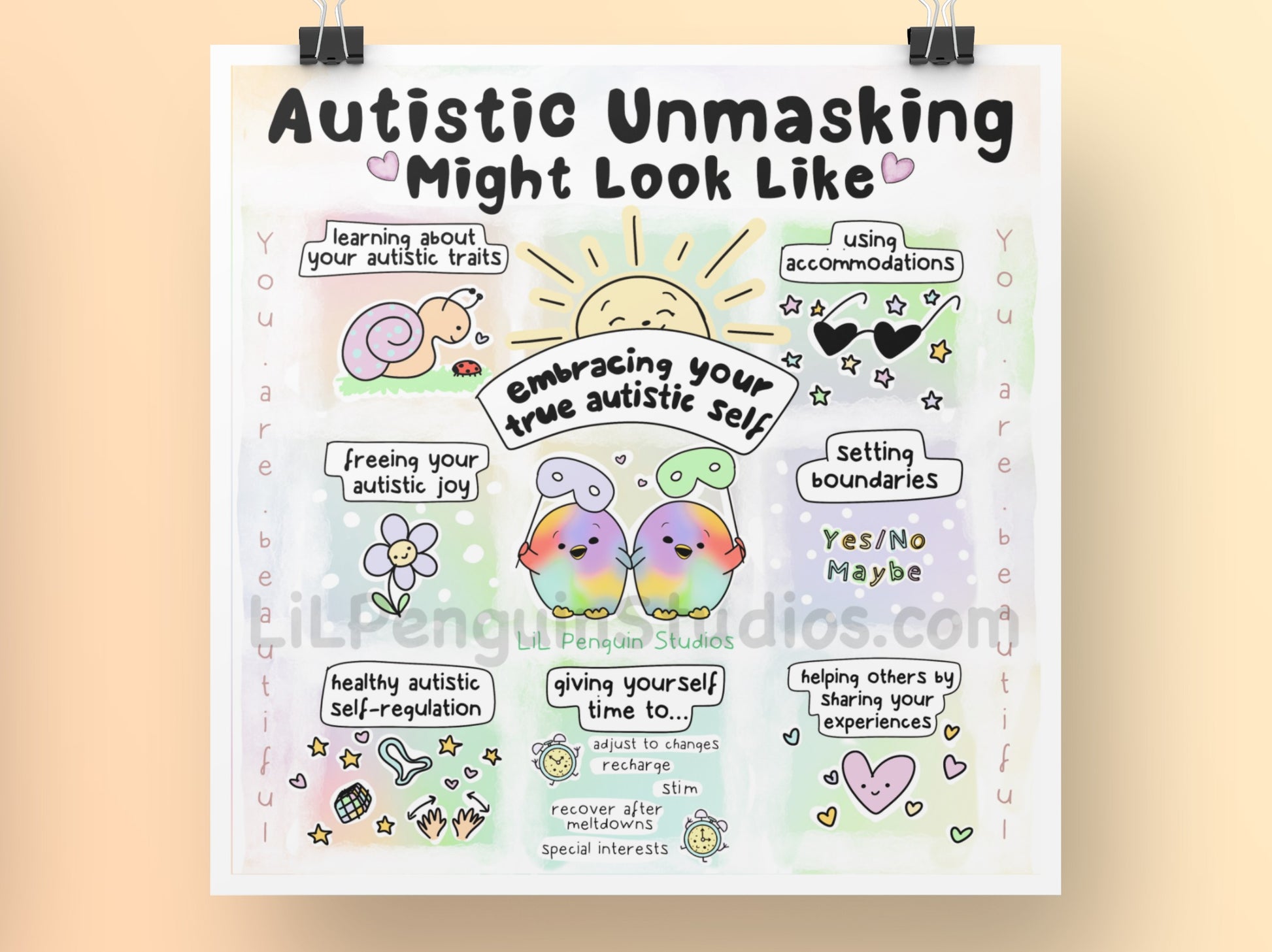 Autistic Unmasking Digital Art Print about embracing your authentic autistic self. With private practice licence.